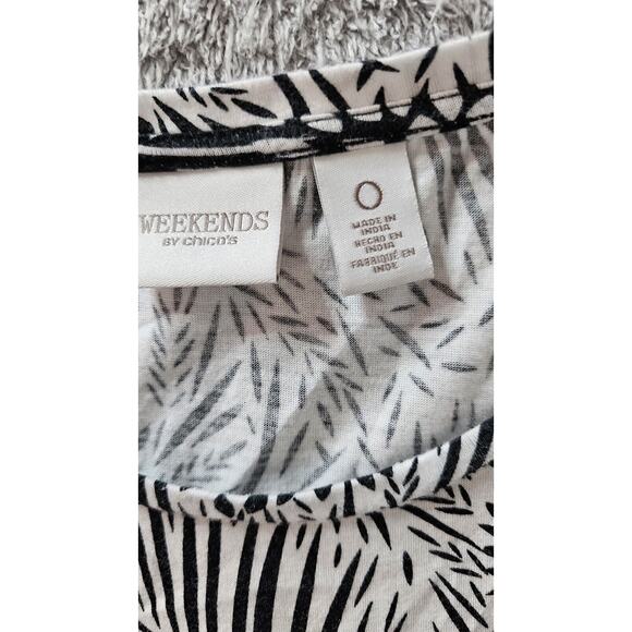 Chico's Weekends White Black Fern Tee Shirt Side Waist Tie Sz 0 XS Small - Picture 3 of 3